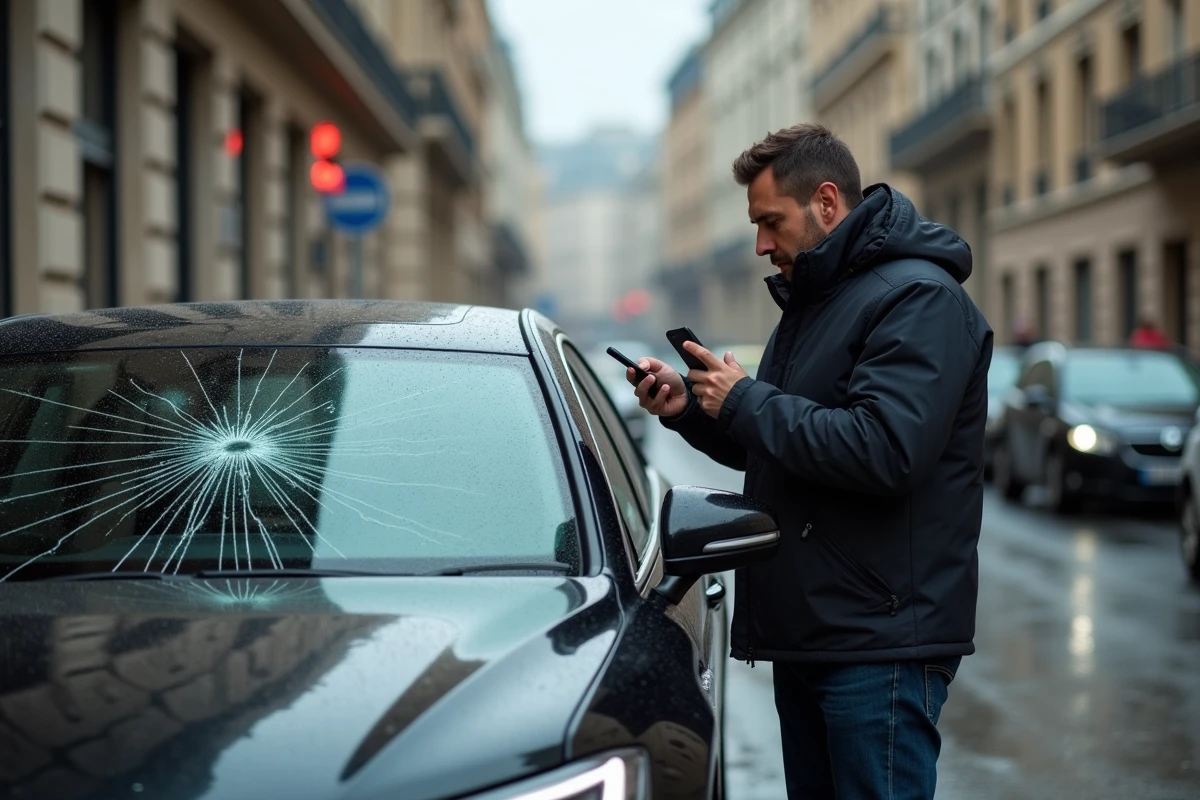 Chauffeur VTC constatant un bris de glace sur son véhicule et déclarant le sinistre à son assurance