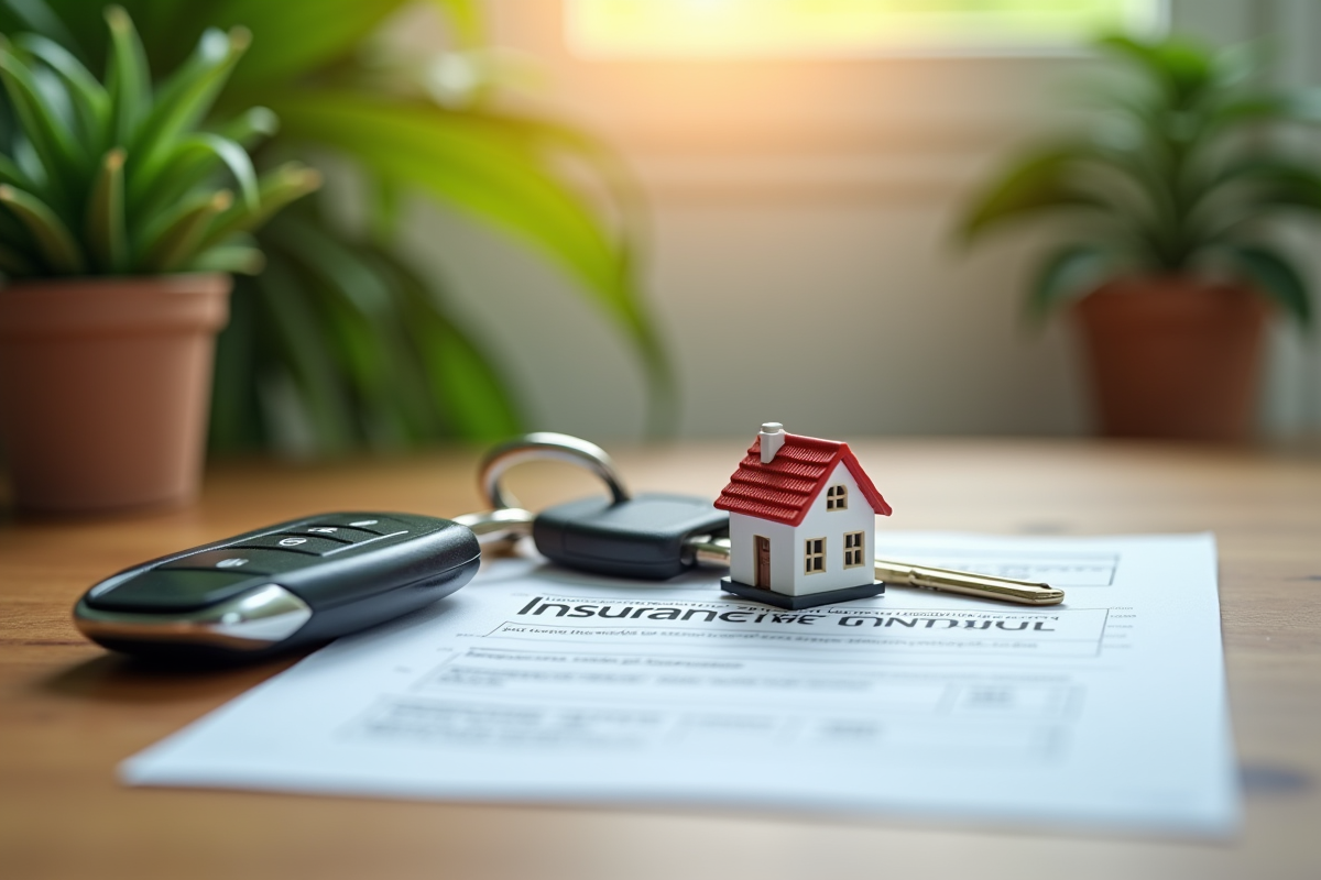 Clés de voiture avec porte-clés maison et contrat d
