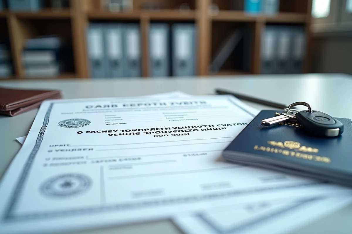 Documents nécessaires pour l'immatriculation d'une voiture importée en Ukraine disposés sur un bureau administratif