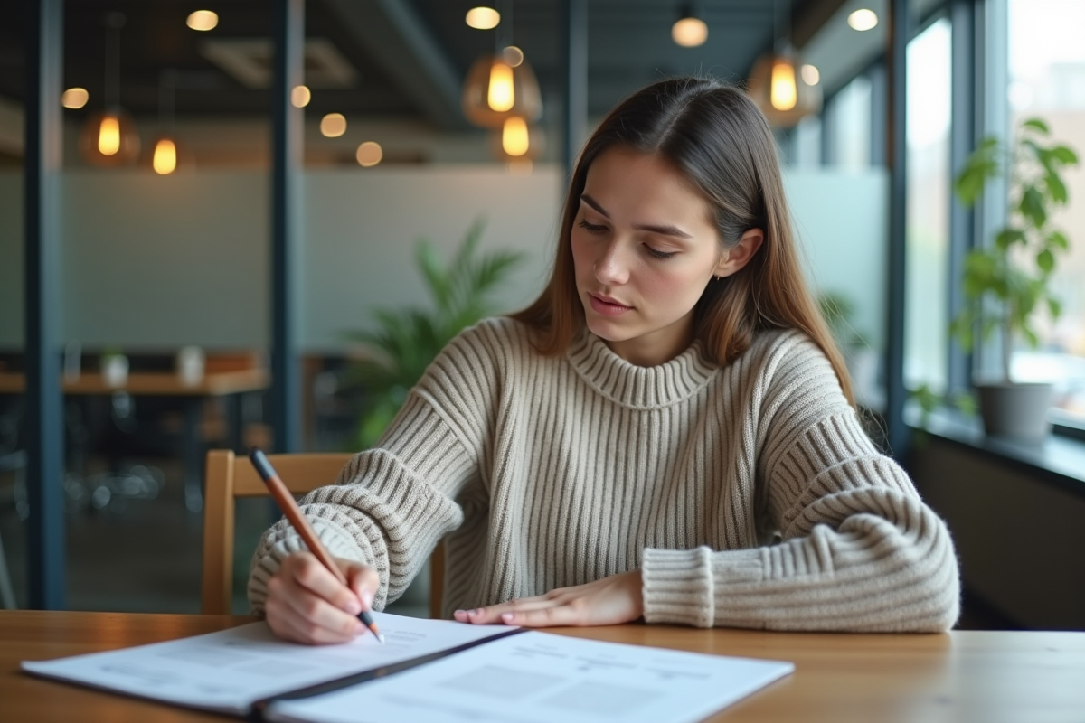 Jeune femme remplissant un rapport d