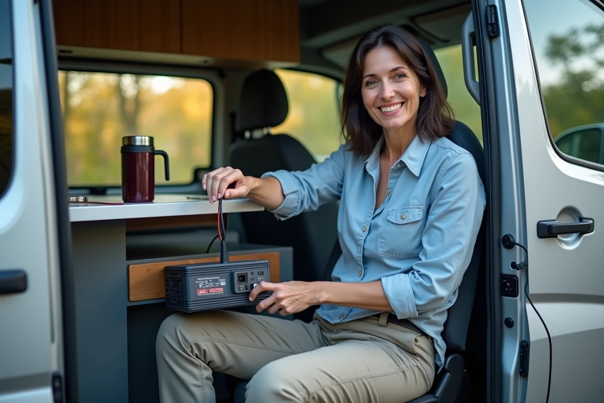 Femme connectant un câble d