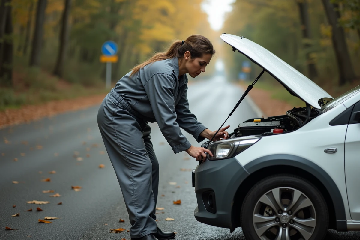 Femme mécanicien inspectant le moteur d