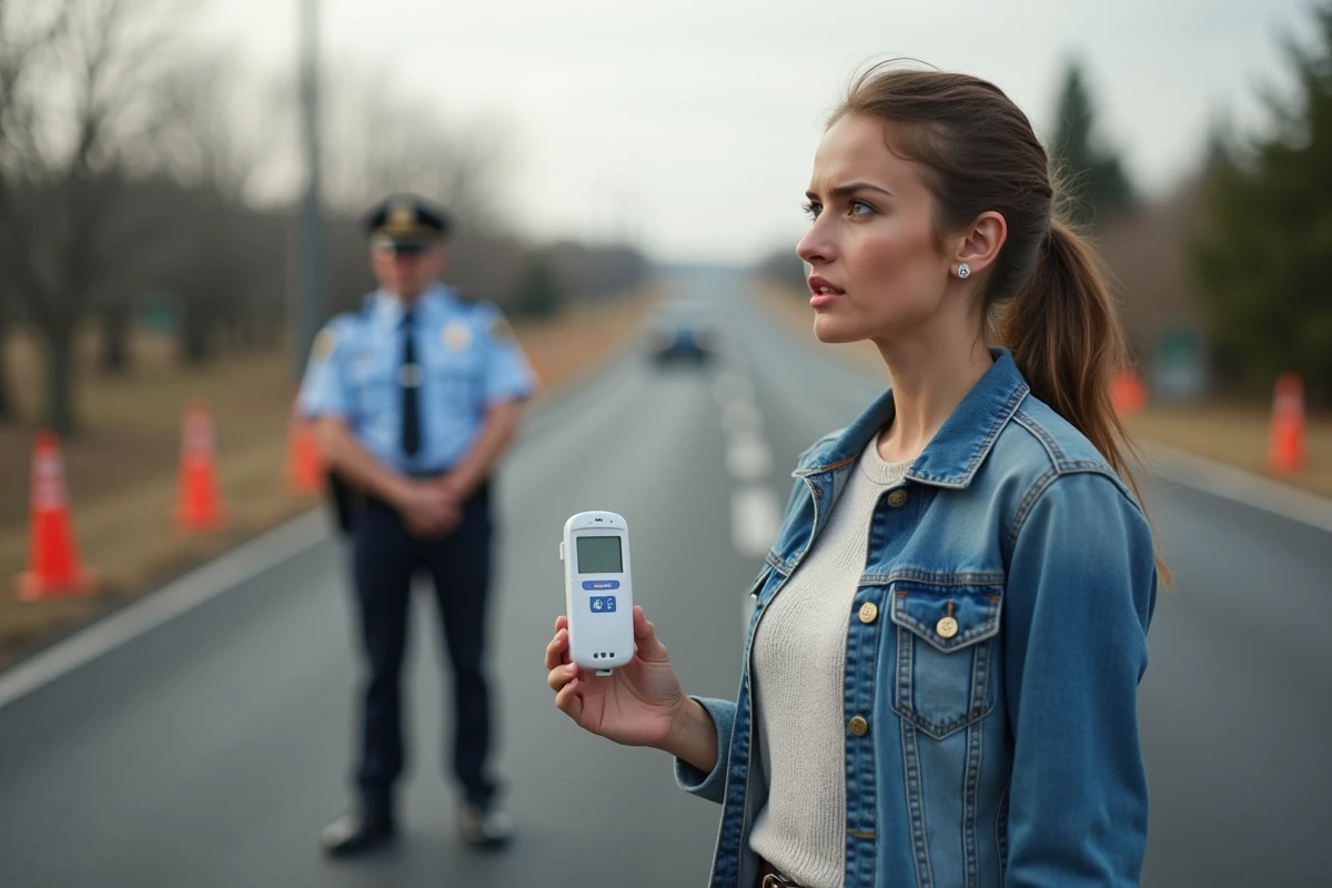 Jeune femme avec éthylotest à côté d