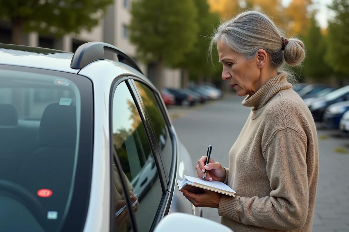 Femme observant le tableau de bord de sa Renault Clio dans un parking