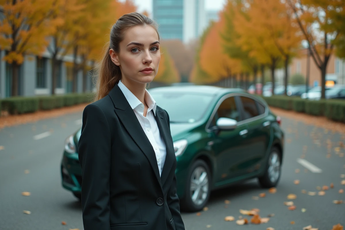 Jeune femme en costume près d