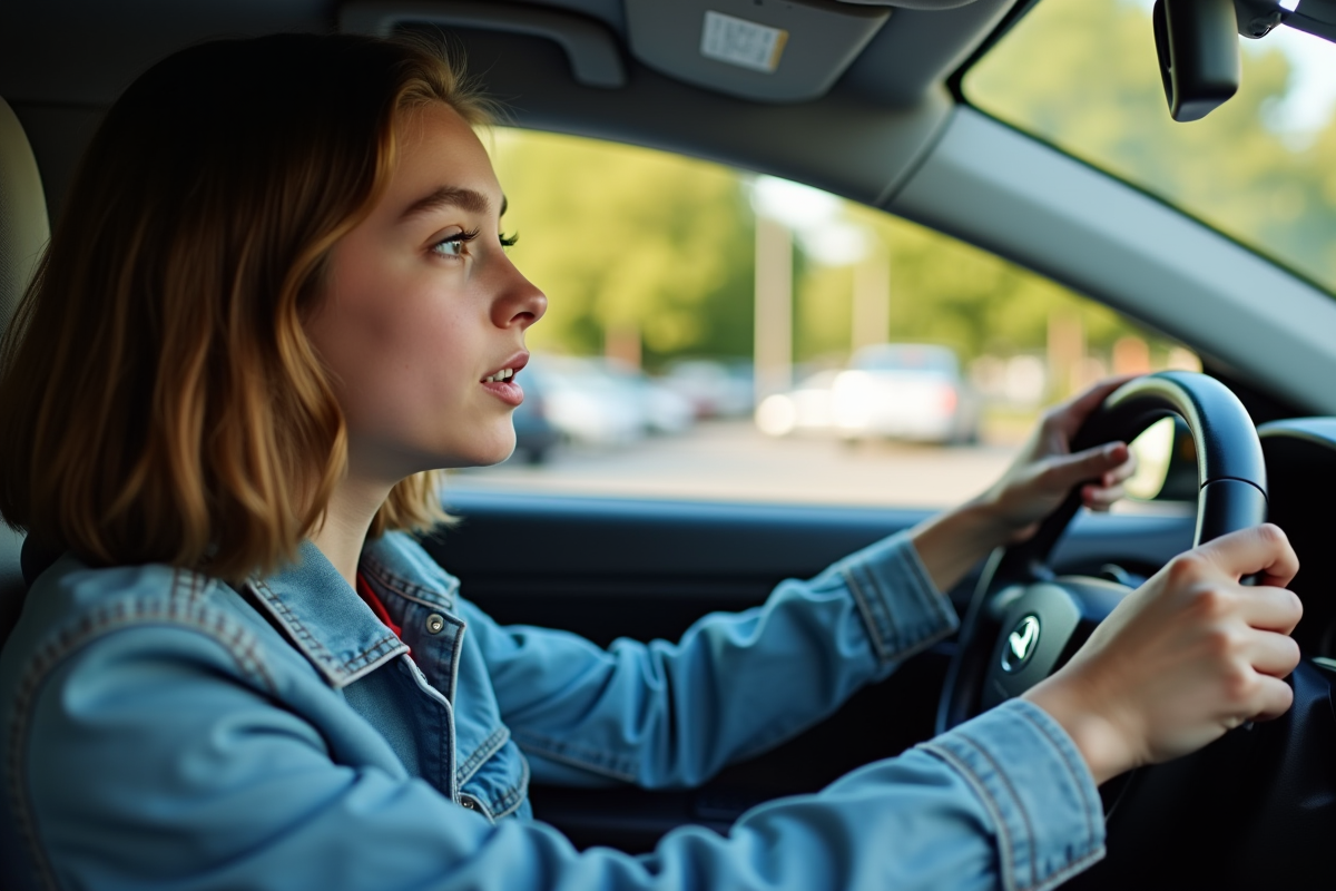 Fille de 17 ans au volant avec son père dans l