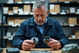 Homme comparant deux pièces BPGA dans un atelier automobile