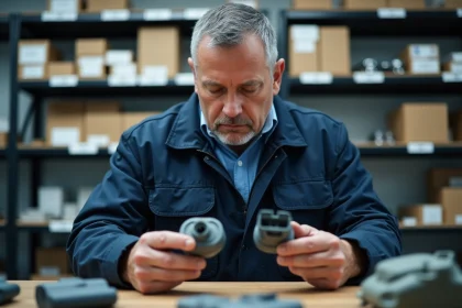 Homme comparant deux pièces BPGA dans un atelier automobile