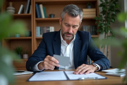 Homme en blazer blanc dans un bureau organisé