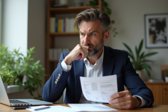 Homme examinant un ticket de contravention dans un bureau à domicile