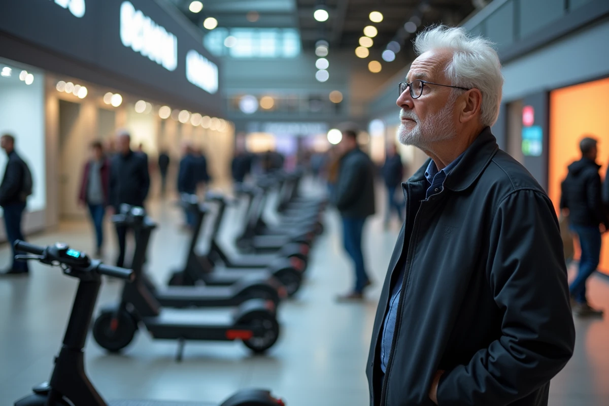 Homme observant scooters électriques à Lyon