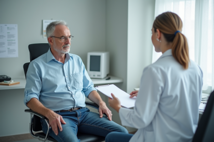 Patient homme en consultation dans une clinique moderne