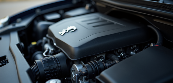 Vue rapprochee du moteur diesel Peugeot avec câbles
