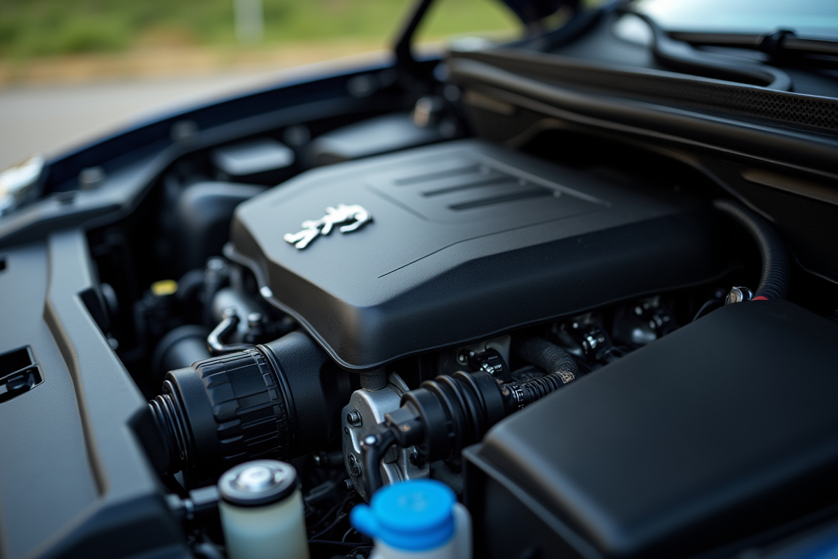 Vue rapprochee du moteur diesel Peugeot avec câbles