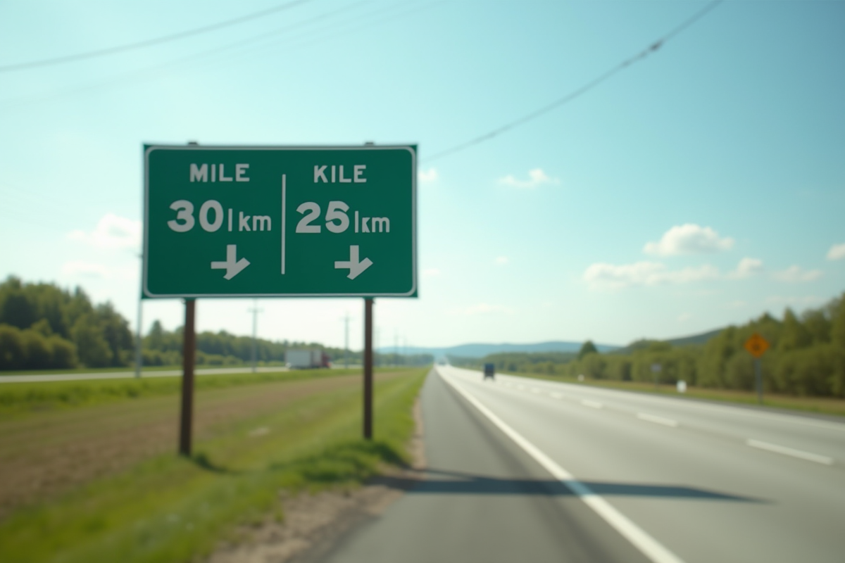 Panneau routier indiquant distance en miles et kilomètres