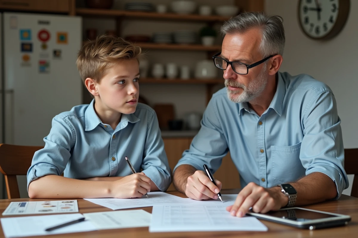 Parent expliquant permis 2026 à un adolescent à la maison