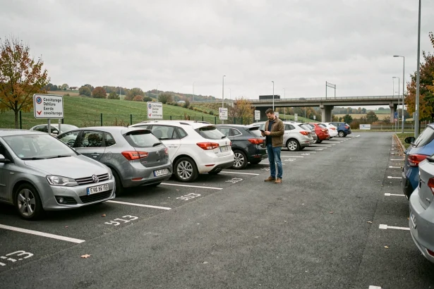 Parking de covoiturage Vinci Autoroutes à La Chapelle-Saint-Mesmin avec signalétique claire et voitures garées en sécurité