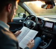 Personne lisant le manuel d'une Renault à l'intérieur