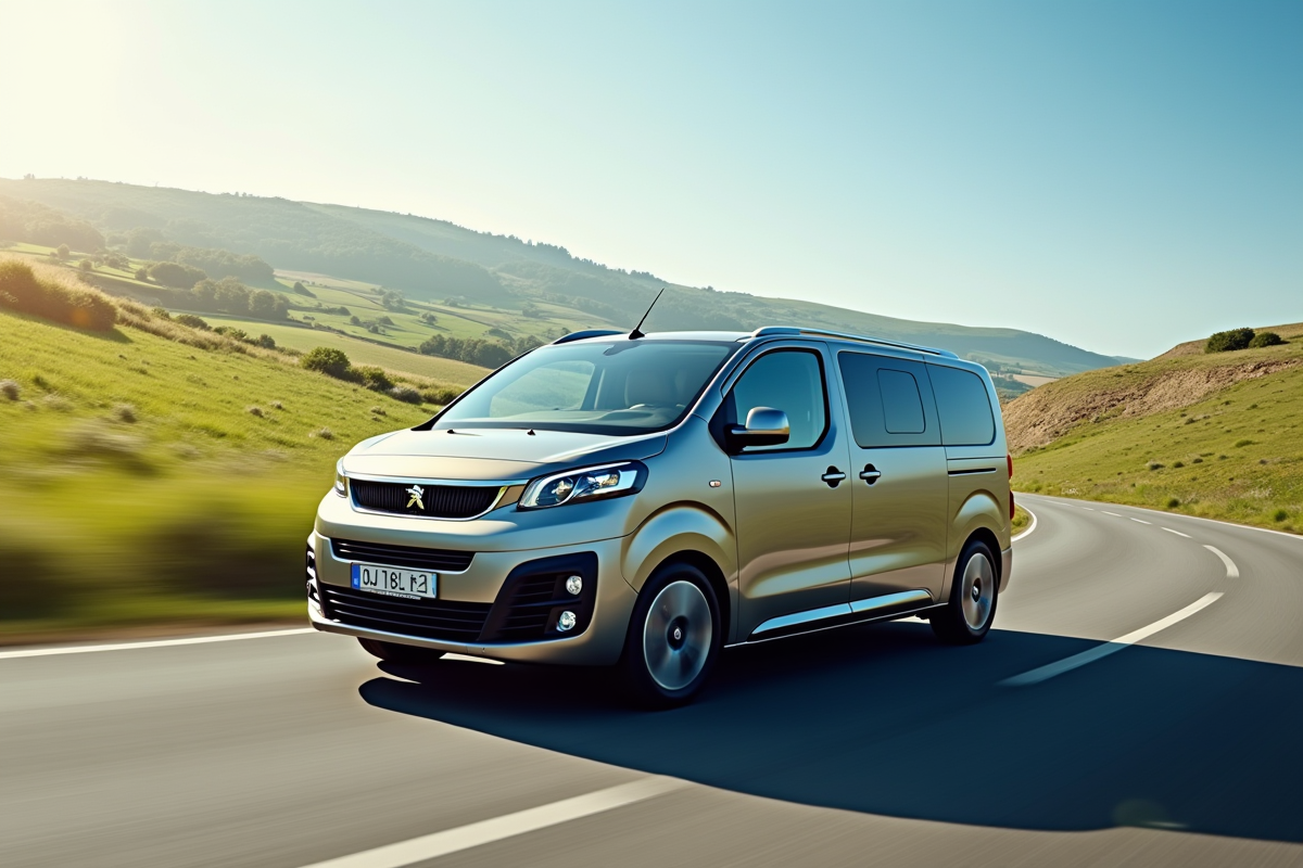 Peugeot Expert moderne roulant en campagne en plein jour