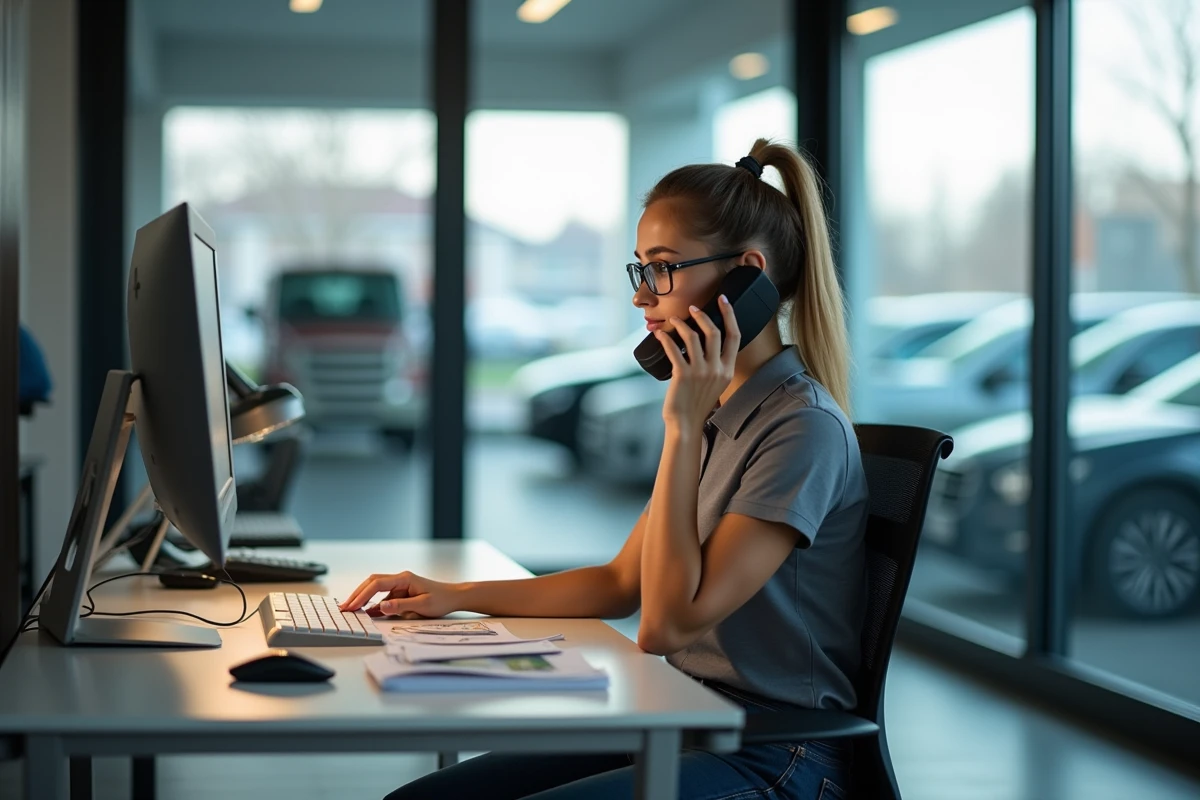 Secrétaire en ligne avec un ordinateur dans le bureau