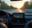 Tableau de bord de voiture avec GPS en journée