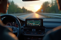 Tableau de bord de voiture avec GPS en journée