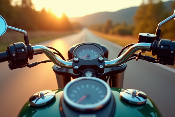 Détail du tableau de bord d'une moto avec jauge à essence en focus
